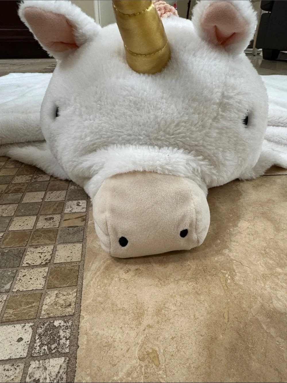 Plush Unicorn blanket Hooded White with Pink Mane